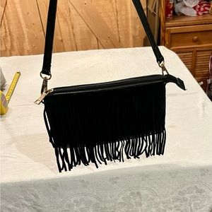 Black double Fringe clutch/purse/cross body